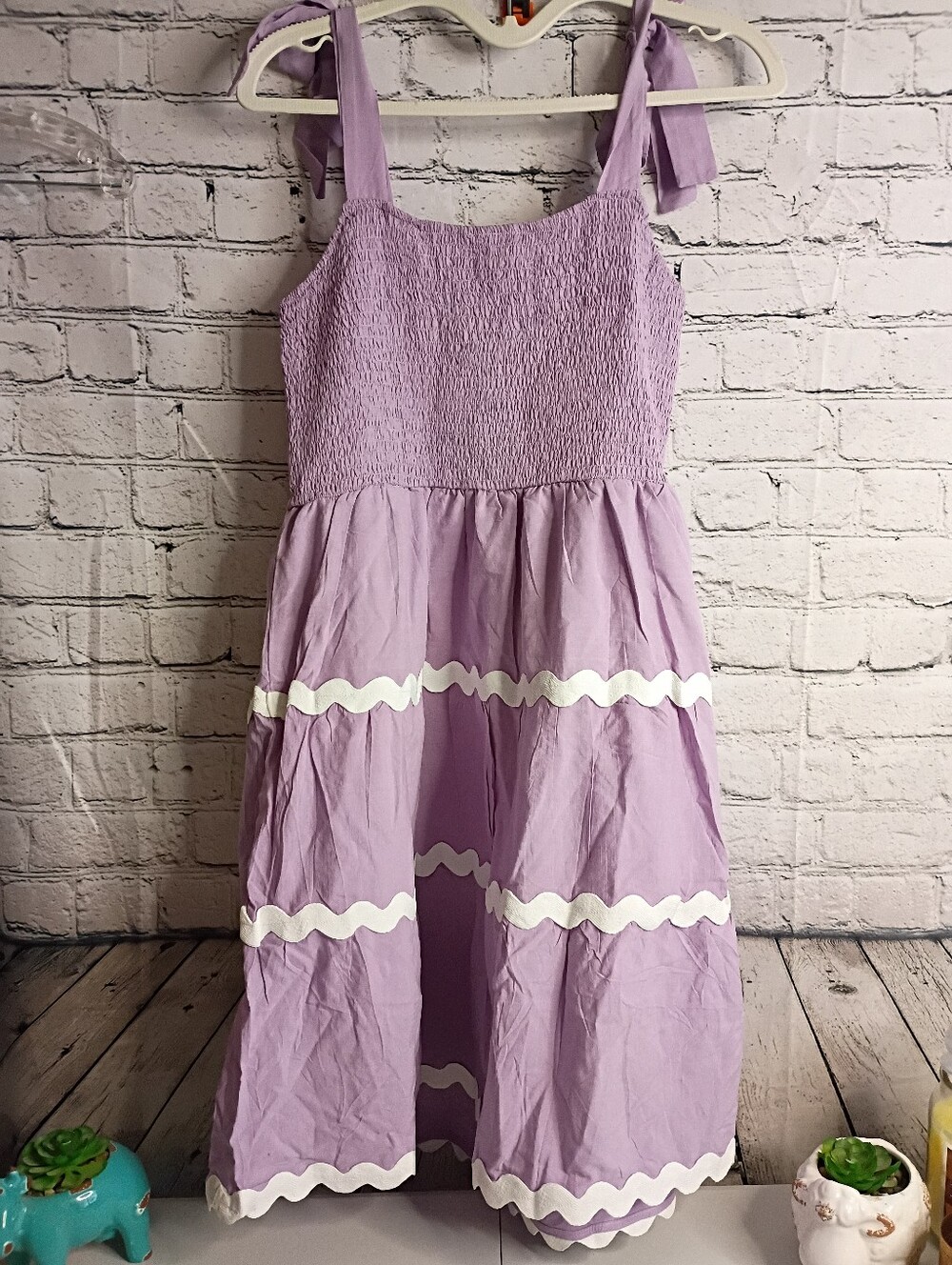Lavender Tie-Strap Dress with White Trim - Picture 3 of 7
